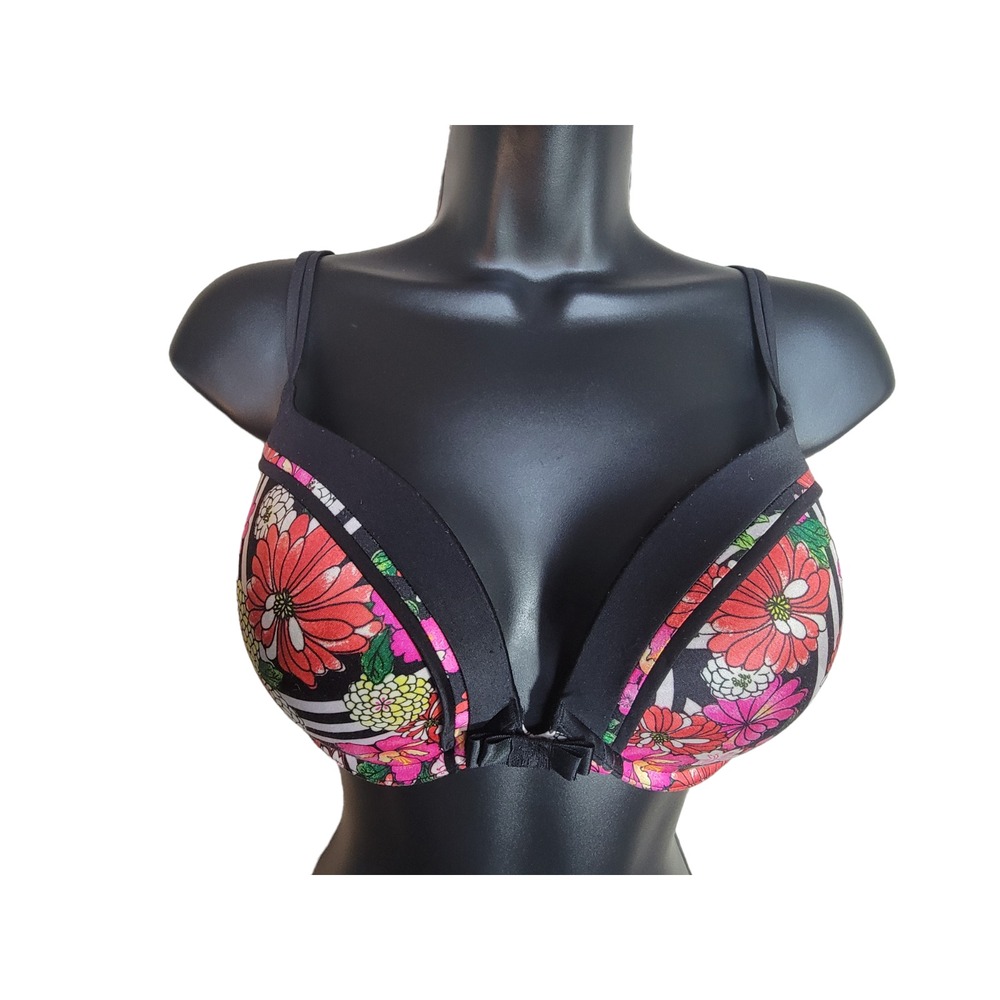 Victoria's Secret Very Sexy Plunge Push-up 34DD Black Floral Bra Underwire